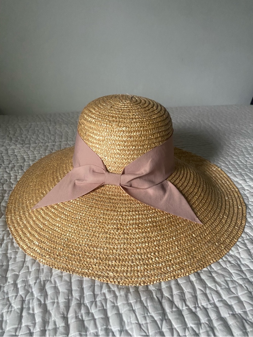 ASOS Wide Brim Straw Sun Hat with Pink Bow